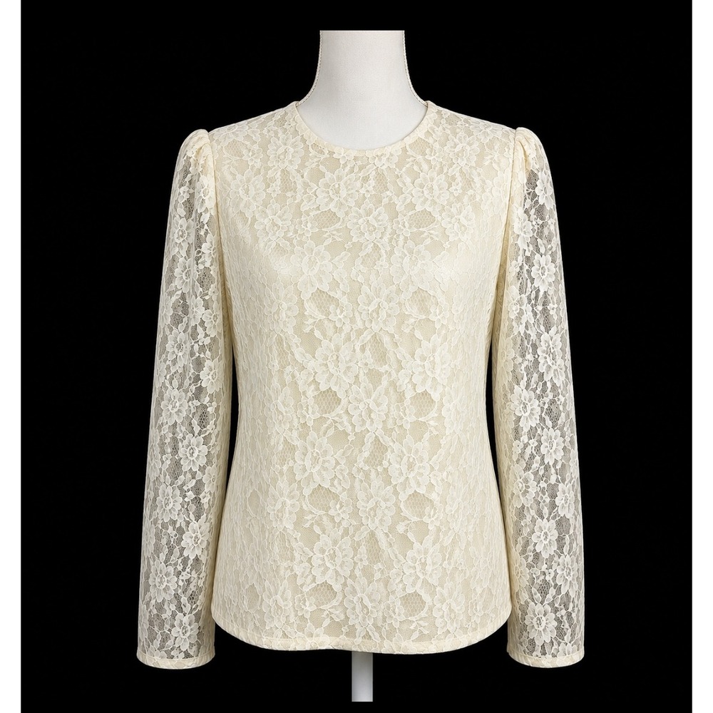 Vtg Notations Womens Floral Lace Blouse‎ Top Sz 14 Cottagecore Coquette Ivory